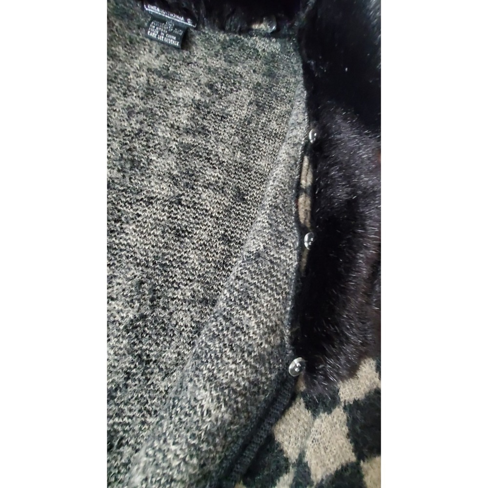 Vintage Lisa Boiled Wool Diamond Reindeer Fur Collar Medium Christmas Sweater - Picture 8 of 11